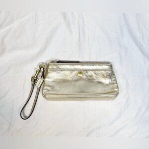 Coach Metallic Gold Leather Wristlet Clutch